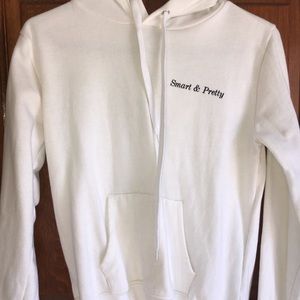 White hoodie “smart and pretty”